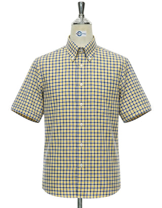 Yellow and Navy Blue Gingham Short Sleeve Shirt