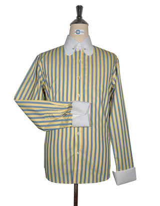 Penny Pin Collar Shirt - Yellow Blue and Navy Blue Stripe Shirt