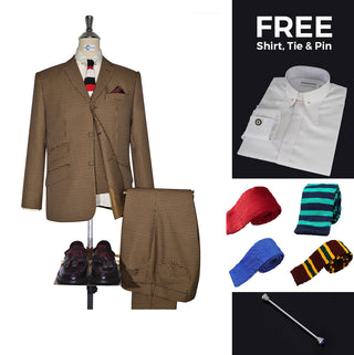 Suit Deals| Buy Brown And Black Houndstooth Suit Get Free 3 Products