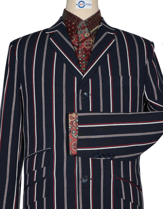 Boating Blazer - Dark Navy Blue and Red Striped Blazer