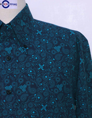 60s Style Navy Blue Paisley Shirt