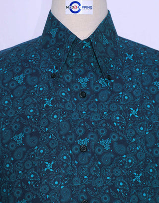 60s Style Navy Blue Paisley Shirt