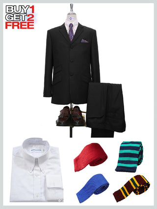 Suit Package | Tailored 3 Button Black Mod Suit For Men