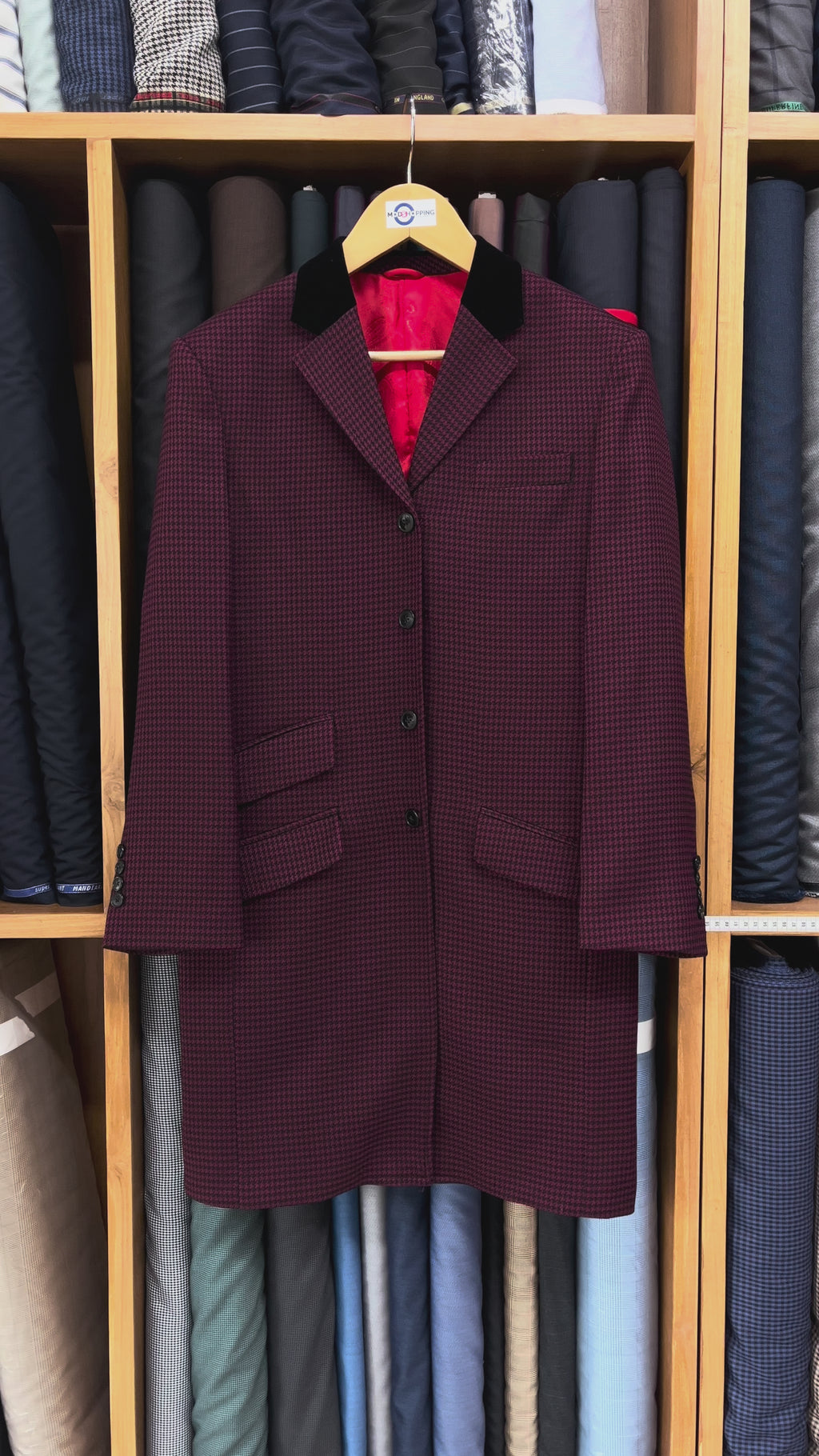Burgundy Houndstooth Overcoat