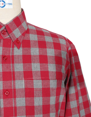 Button Down Shirt - Red and Grey Large Gingham Check Shirt